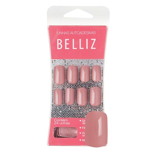 Unhas Autoadesivas Cor Nude Belliz com 24 Unidades