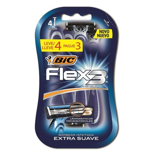 Aparelho de Depilar Bic Flex3 Extra Suave com 4 Unidades
