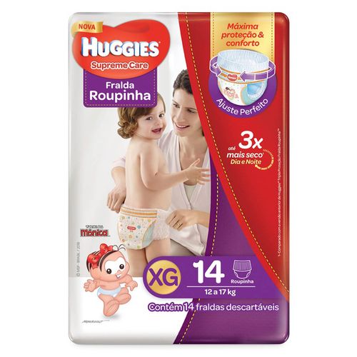 Fralda Roupinha Huggies Supreme Care Tamanho XG com 14 Unidades