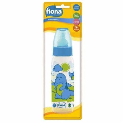 Mamadeira Fiona Desenhos Ortodôntica Silicone Tamanho 2 Azul 6 Meses+ 240ml