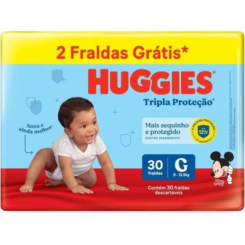 Fraldas Descartáveis Huggies Tripla Proteção Meguinha Tamanho G com 30 Unidades