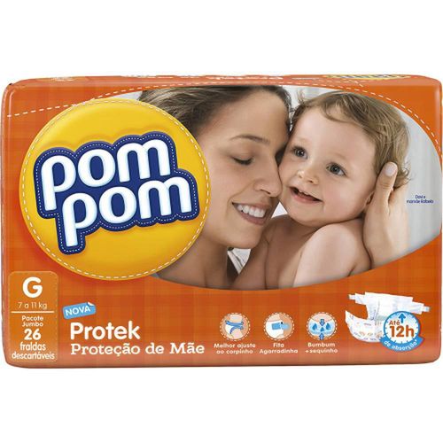 Fralda Descartável Infantil Pom Pom Protek Proteção de Mãe G com 26 Unidades