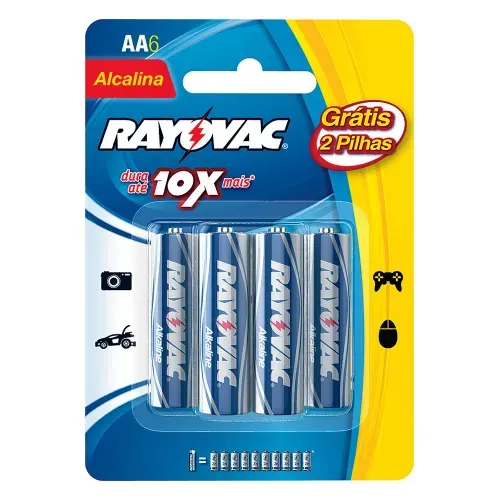 Pilhas Alcalinas Pequena AA Rayovac Pague 4 e Leve 6 Unidades