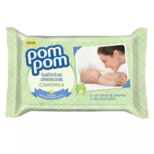 Pom Pom Toalha Umedecida Camomila com 50 Unidades