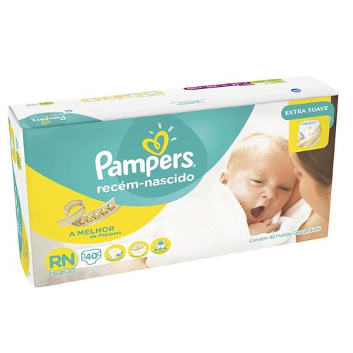 Fraldas Pampers Recém Nascido Extra Suave com 40 Unidades
