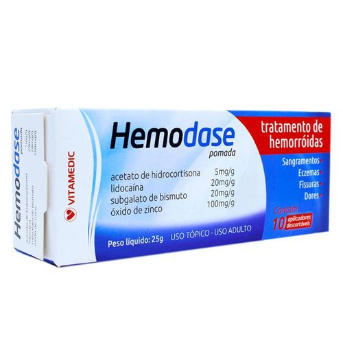 Hemodase 5mg/g + 20mg/g + 20mg/g + 100mg/g com 6 Aplicadores Pomada de Uso Dermatológico 25g