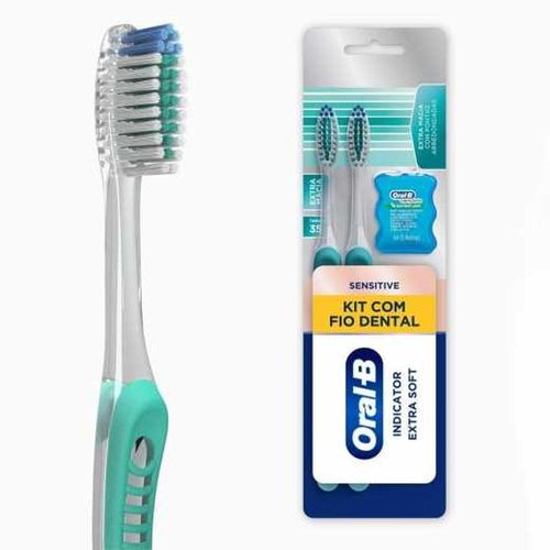 Escova Dental Oral-B Sensitive Indicator Extra Macia 2 Unidades + 1 Fio Dental Satin Floss 5m