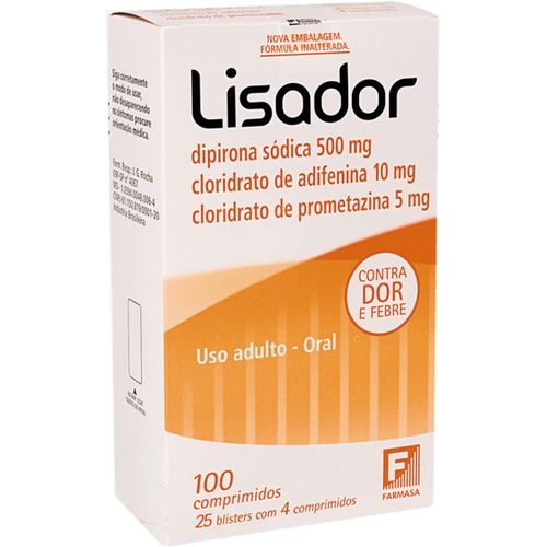 Lisador 500mg + 10mg + 5mg com 25 Blísteres com 4 Comprimidos