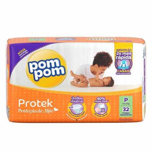 Fralda Descartável Infantil Pom Pom Protek Proteção de Mãe P com 32 Unidades