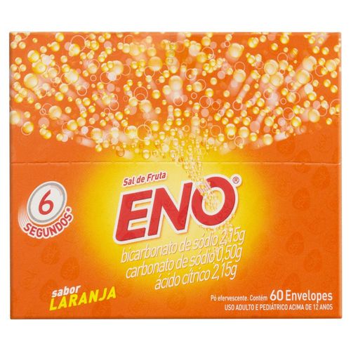 Sal de Frutas Eno Sabor Laranja Pó Efervescente de Uso Oral com 30 Unidade com 2 Envelopes com 5g