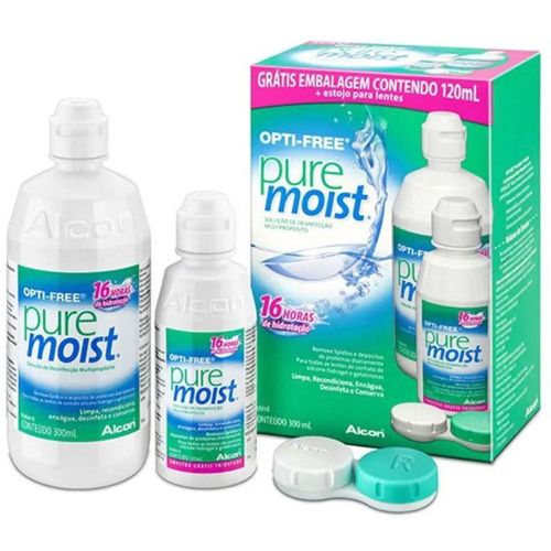 Kit Solução Opti-free Puremoist com 300ml + 120ml + Estojo Para Lentes De Contato