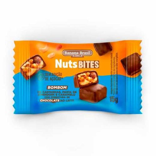 Bombom Nutsbites Sabor Castanhas Pasta de Amendoim Caramelo e Chocolate ao Leite 15g