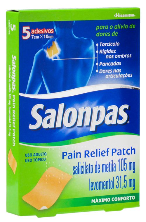 Salonpas Pain Relief Patch 105mg + 31,5mg com 5 Adesivos Transdérmicos