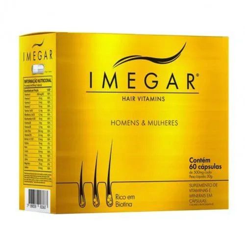Suplemento Imegar Hair Crescimento e Fortalecimento Capilar com 60 Cápsulas com 500mg