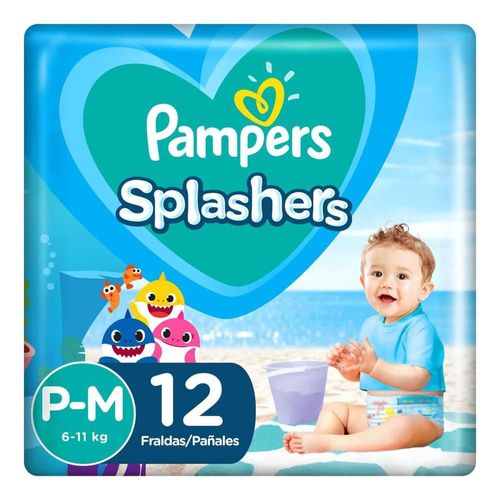 Fraldas Descartáveis Pampers Splashers Baby Shark Tamanho P/M com 12 Unidades