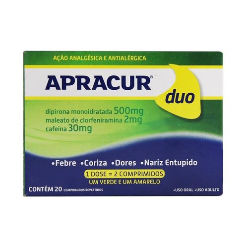 Apracur Duo 250mg + 2mg + 30mg com 20 Comprimidos Revestidos