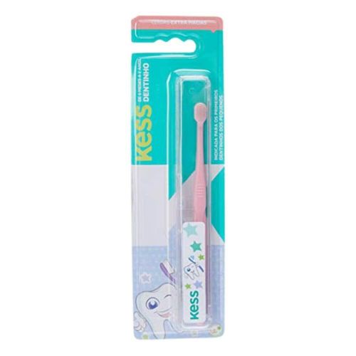 Escova Dental Infantil Kess Extra Macia Rosa Dentinho com 1 Unidade + 1 Estojo Protetor