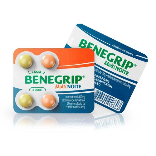 Benegrip MultiNoite 800mg + 20mg + 4mg com 4 Comprimidos