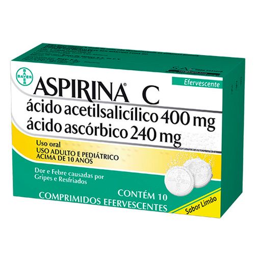 Aspirina C 400mg + 240mg Sabor Limão com 10 Comprimidos Efervescentes