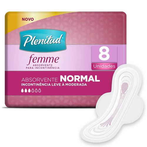Absorvente Plenitud Femme para Incontinência Urinária Leve à Moderada com Abas com 8 Unidades