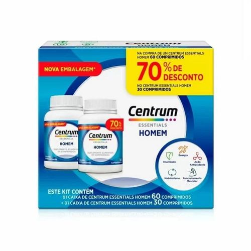 Kit Centrum Essentials Homem de A a Zinco Polivitamínico com 60 Comprimidos + 30 Comprimidos