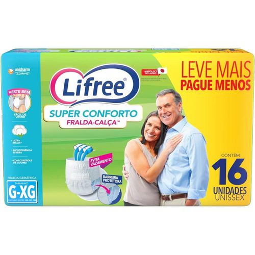 Fraldas Descartáveis Geriátricas Lifree Tipo Calça Super Conforto Tamanho G/XG com 16 Unidades
