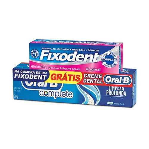 Adesivo para Dentadura Fixodent Original com 39g + Grátis 1 Creme Dental Oral B 70g