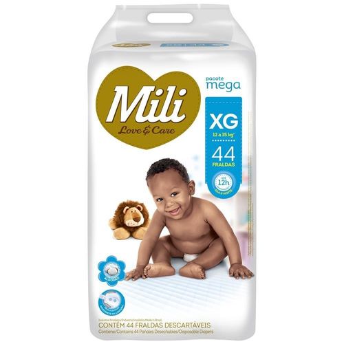 Fralda Descartável Infantil Mili Love & Care Mega XG com 44 Unidades