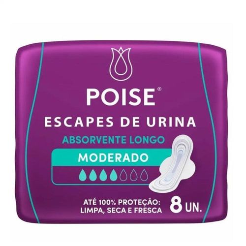 Absorvente Longo Poise Escapes de Urina Moderado com 8 Unidades