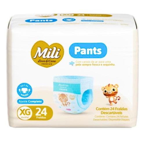Fraldas Descartáveis Mili Love Care Pants Tamanho XG com 24 Unidades