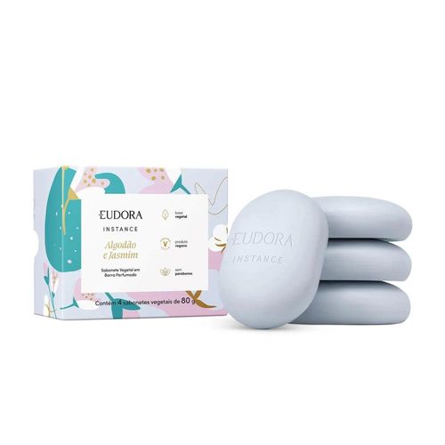 Sabonete Barra Vegetal Eudora Instance Algodão E Jasmim com 4 Unidades com 80g