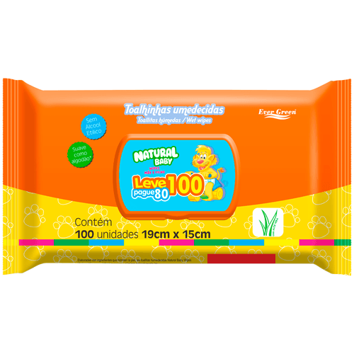 Toalha Umedecida Suave Natural Baby Wipes Mãe E Filho Pacote Pague 80 e Leve 100 Unidades