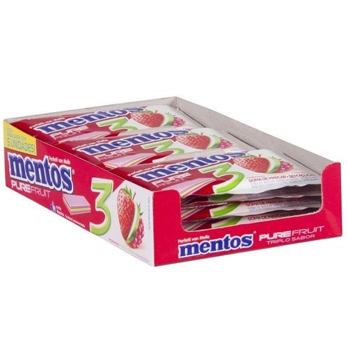 Display com Gomas 3 Camadas Pure Fruit Mentos com 15 Unidades com 8.5g