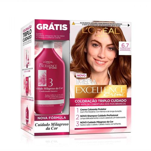 Kit Imedia Excellence Tintura Permanente 6.7 Chocolate Puro com 1 Unidade + Condicionador Cuidado Milagroso da Cor 50ml