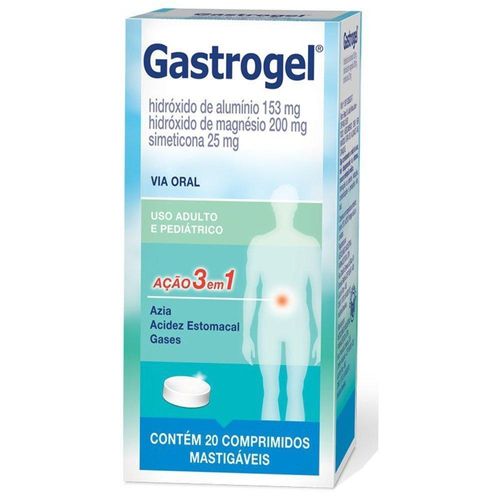 Gastrogel 153mg + 200mg + 25mg com 20 Comprimidos Mastigáveis