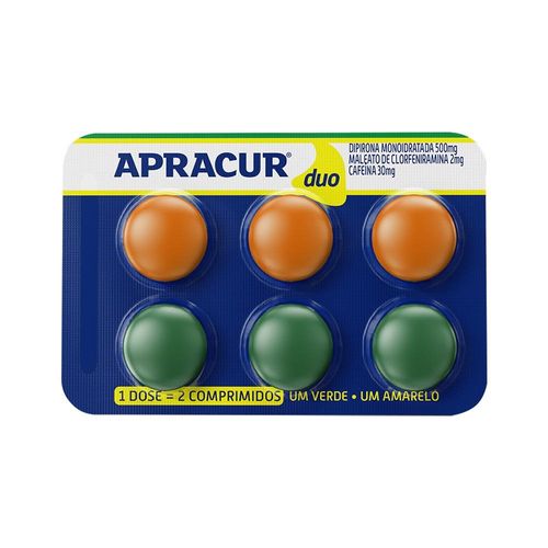 Apracur Duo 250mg + 30mg + 250mg + 2 mg com 75 Comprimidos Revestidos Cor Verdes e 75 Comprimidos Revestidos Amarelos com 75 Doses