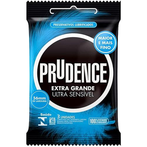 Preservativo Prudence Lubrificado Ultra Sensível Extra Grande com 3 Unidades