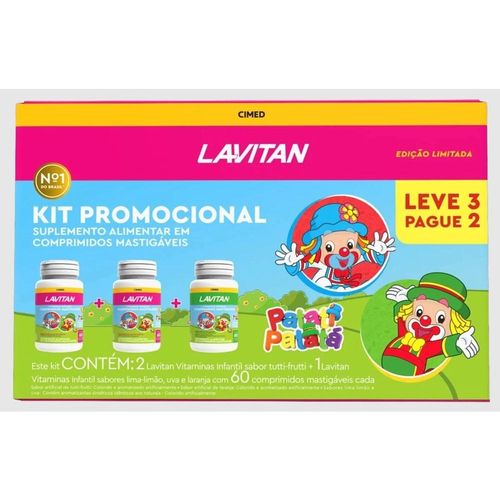Kit Lavitan Patati-Patatá Sabor Tutti-Frutti Lima-Limão Laranja e Uva com 3 Unidades com 60 Cápsulas