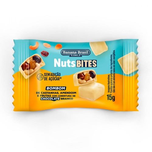 Bombom NutsBites Sem Açúcar Sabor Chocolate Branco com Recheio de Castanhas Amendoim e Frutas 15g