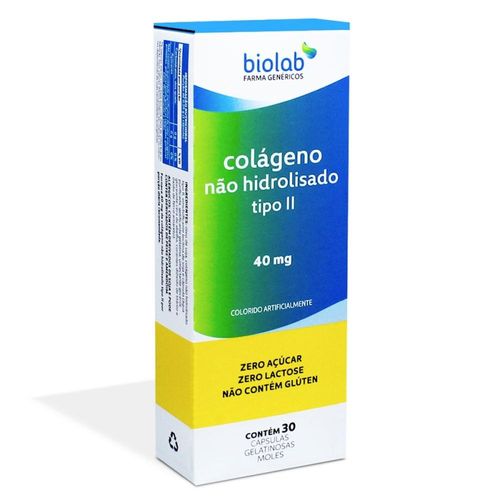 Colágeno Não Hidrolisado Tipo II com 30 Cápsulas Gelatinosas Moles