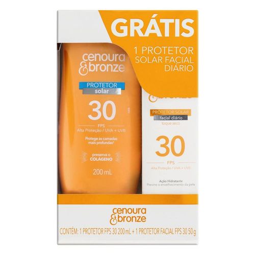 Kit Cenoura & Bronze com 1 Protetore Solar FPS 30 Corporal 200ml + 1 Protetor Facial Grátis 50g