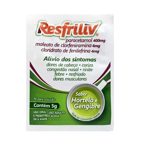 Resfriliv 400mg + 4mg + 4mg Pó para Solução de Uso Oral Sabor Hortelã/Gengibre Sachê 5g