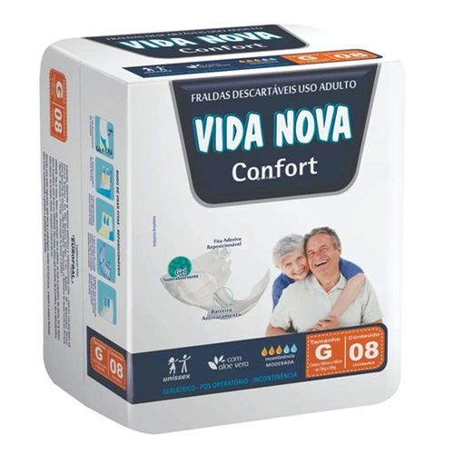 Fralda Geriátrica Vida Nova Confort G com 8 Unidades