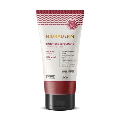Sabonete Líquido Esfoliante Morango Corpo e Rosto Hidraderm Farmax 180ml