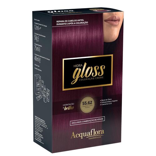 Acquaflora Hidra Gloss 55.62 Castanho Claro Violine Coloração Permanente 177g