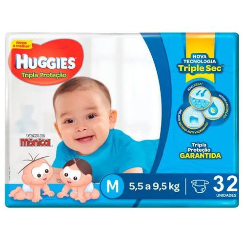 Fralda Descartável Infantil Huggies Tripla Proteção M Pacote com 32 Unidades
