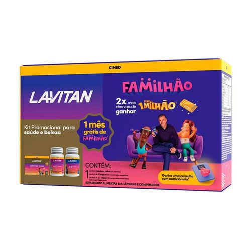 Kit Lavitan Familhão com Cabelos e Unhas com 30 Cápsulas + A-Z Original com 60 Comprimidos Revestidos + A-Z Mulher com 60 Comprimidos Revestidos