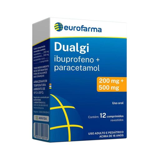 Dualgi Ibuprofeno 200mg + Paracetamol 500mg com 12 Comprimidos Revestidos