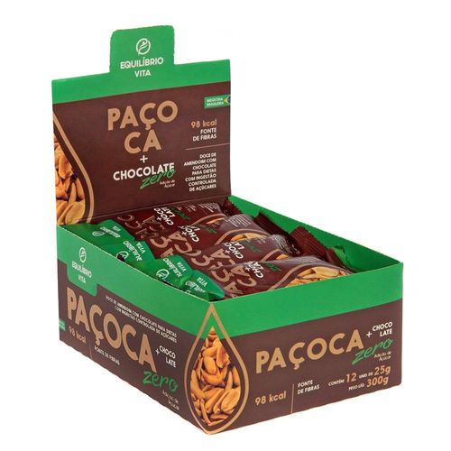 Barra Equilíbrio Vita Sabor Paçoca com Chocolate Zero Açúcar com 12 Unidades com 25g