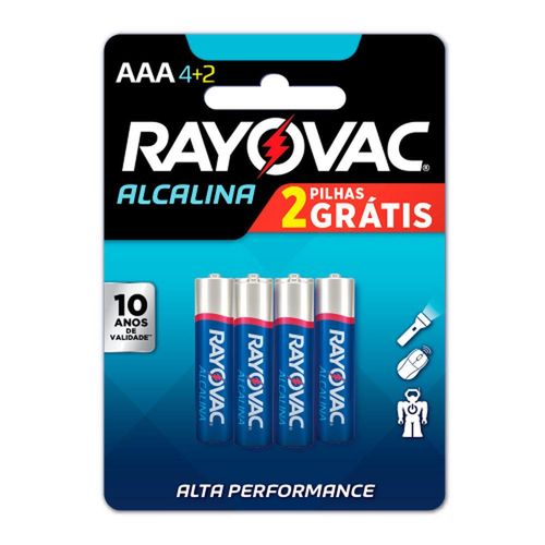 Pilhas Alcalinas Palito AAA Rayovac Pague 4 e Leve 6 Unidades